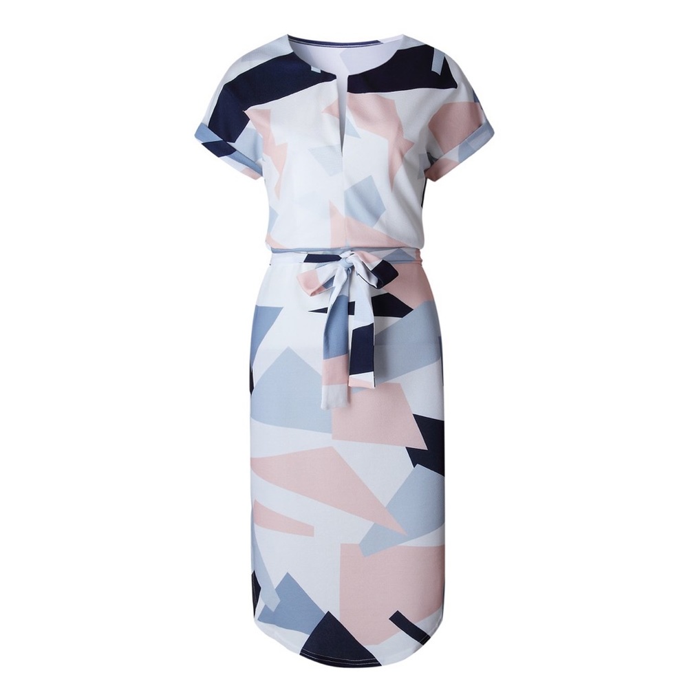 Flattering Curvy V-Neck Belted Midi Pencil Dress - Picture 2 of 4